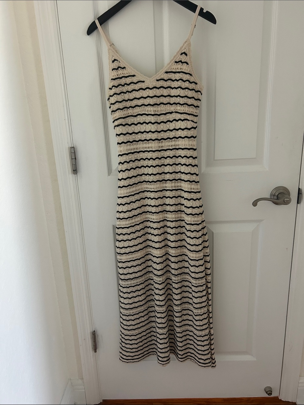 Hollister Cream and Black Striped Crochet Midi Dress